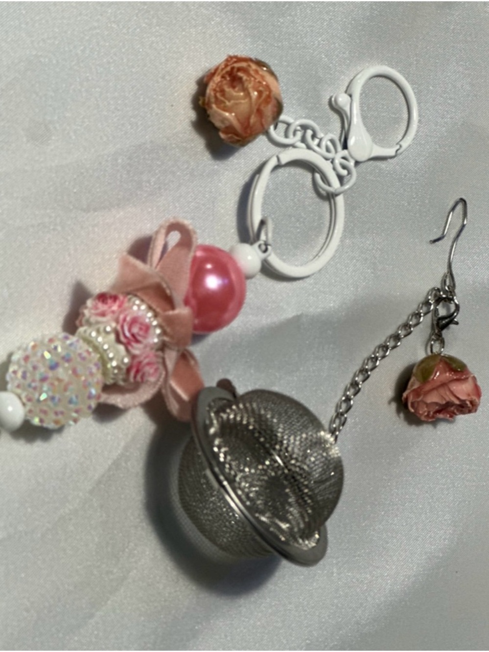 Pink Rose Charm Tea Infuser & Keychain Set